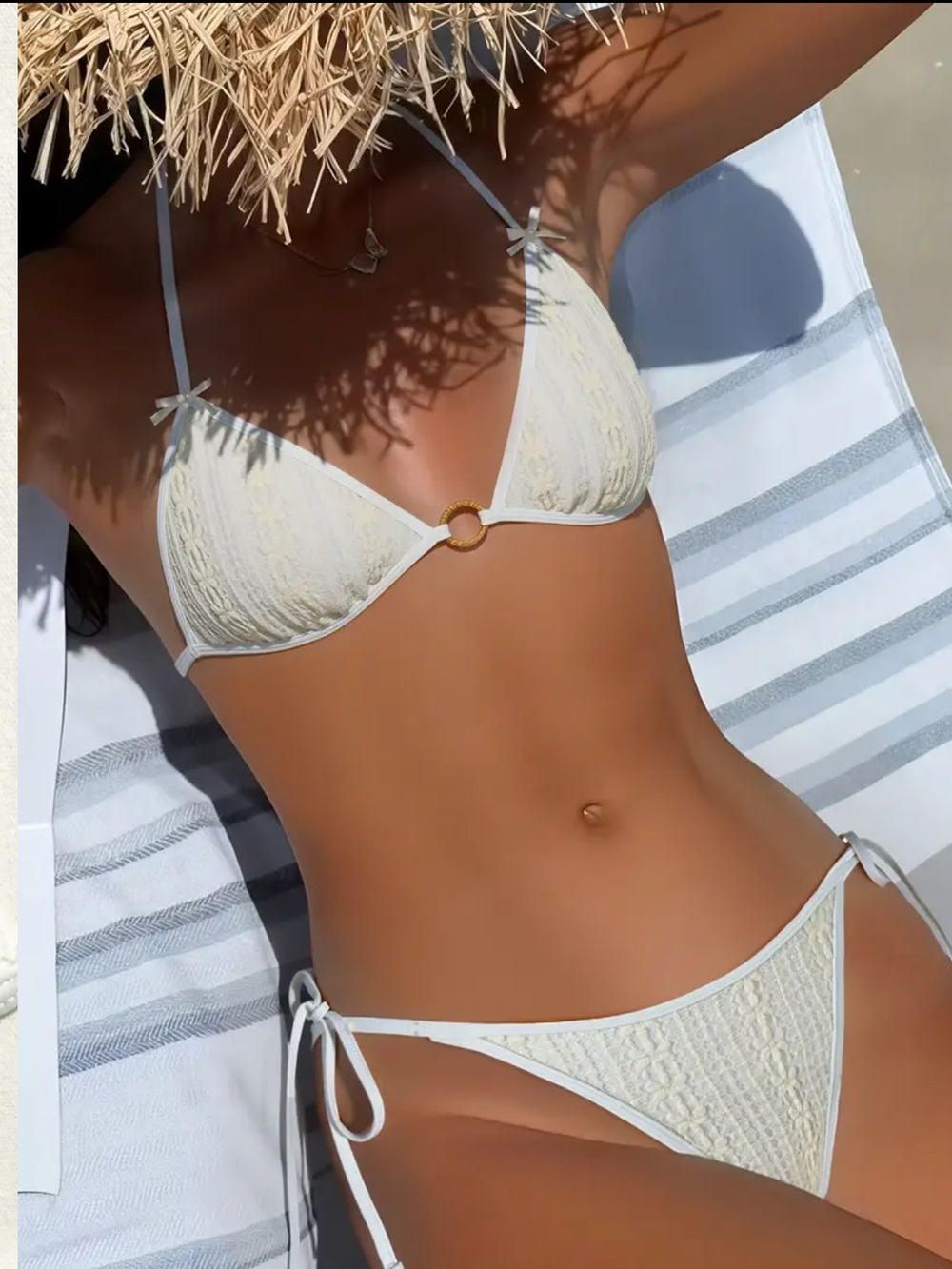 NEW Women’s Classic Cream Crochet Triangle Bikini Set, Women’s Swim Size XL